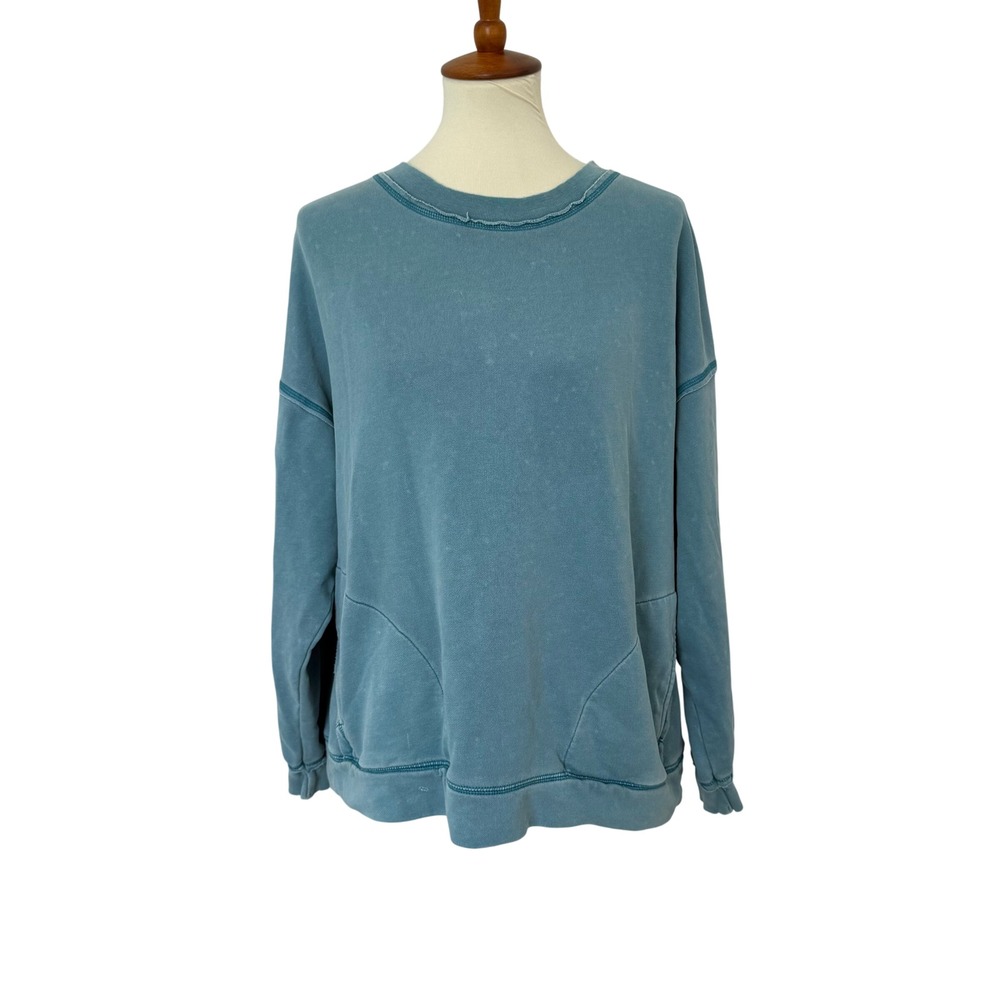 Free People Movement Metti Crewneck Sweatshirt Blue Teal Oversized Pockets M